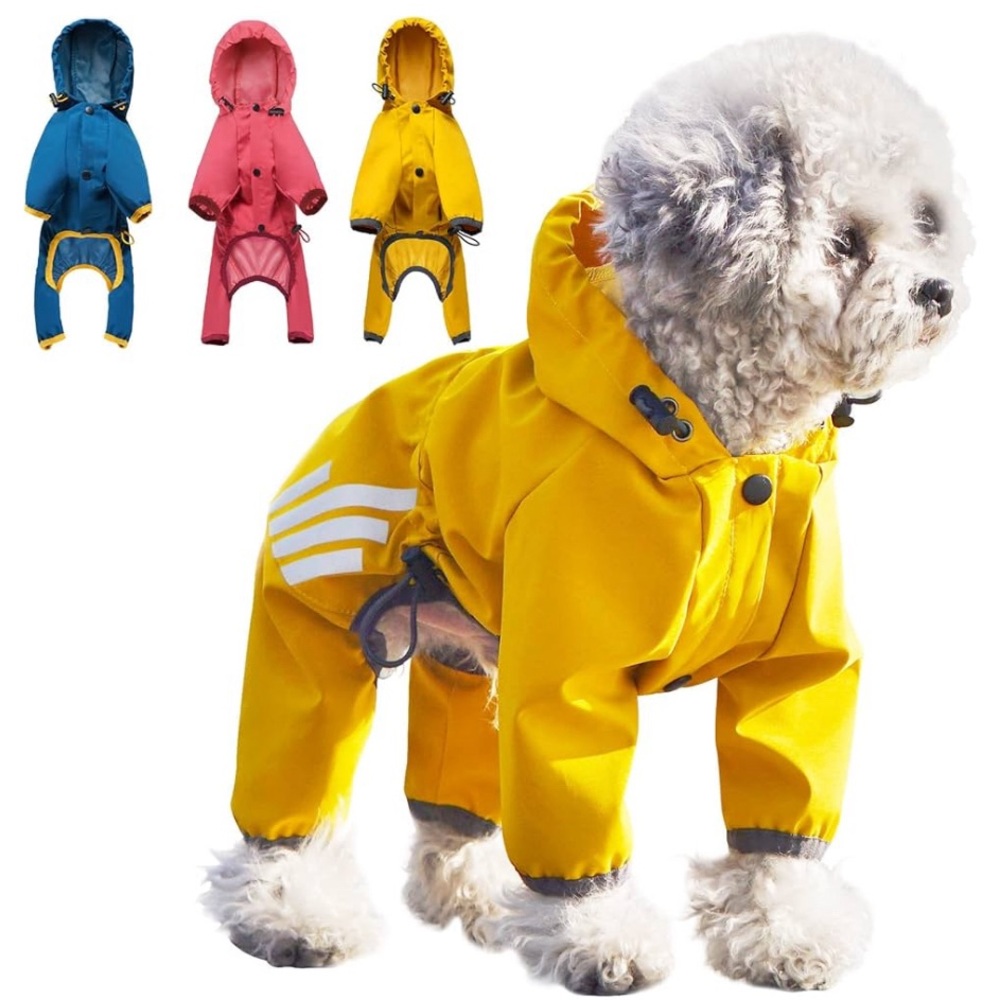 Dog raincoat with hood  color yellow size L.